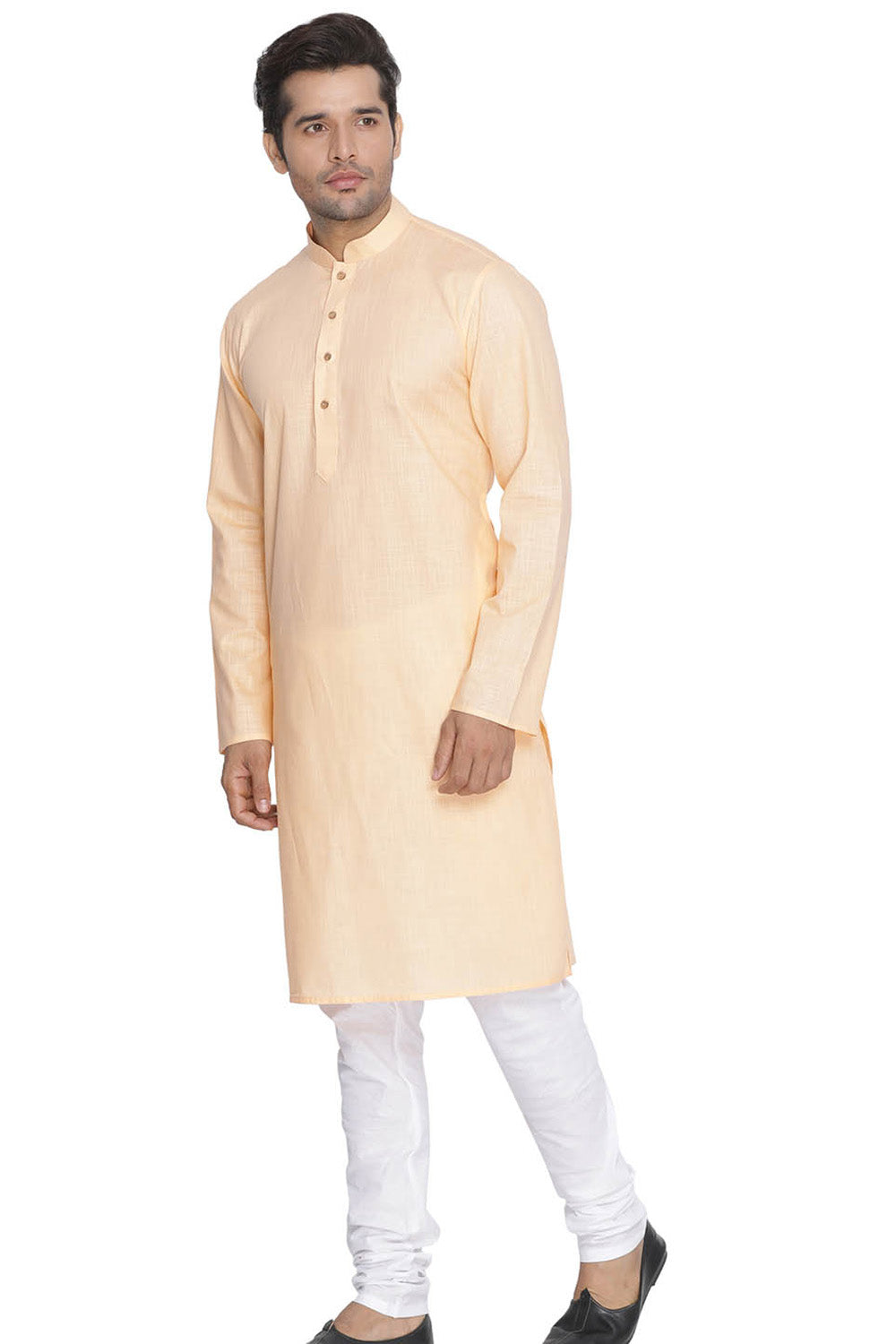 Men's Blended Cotton Kurta Set In Peach