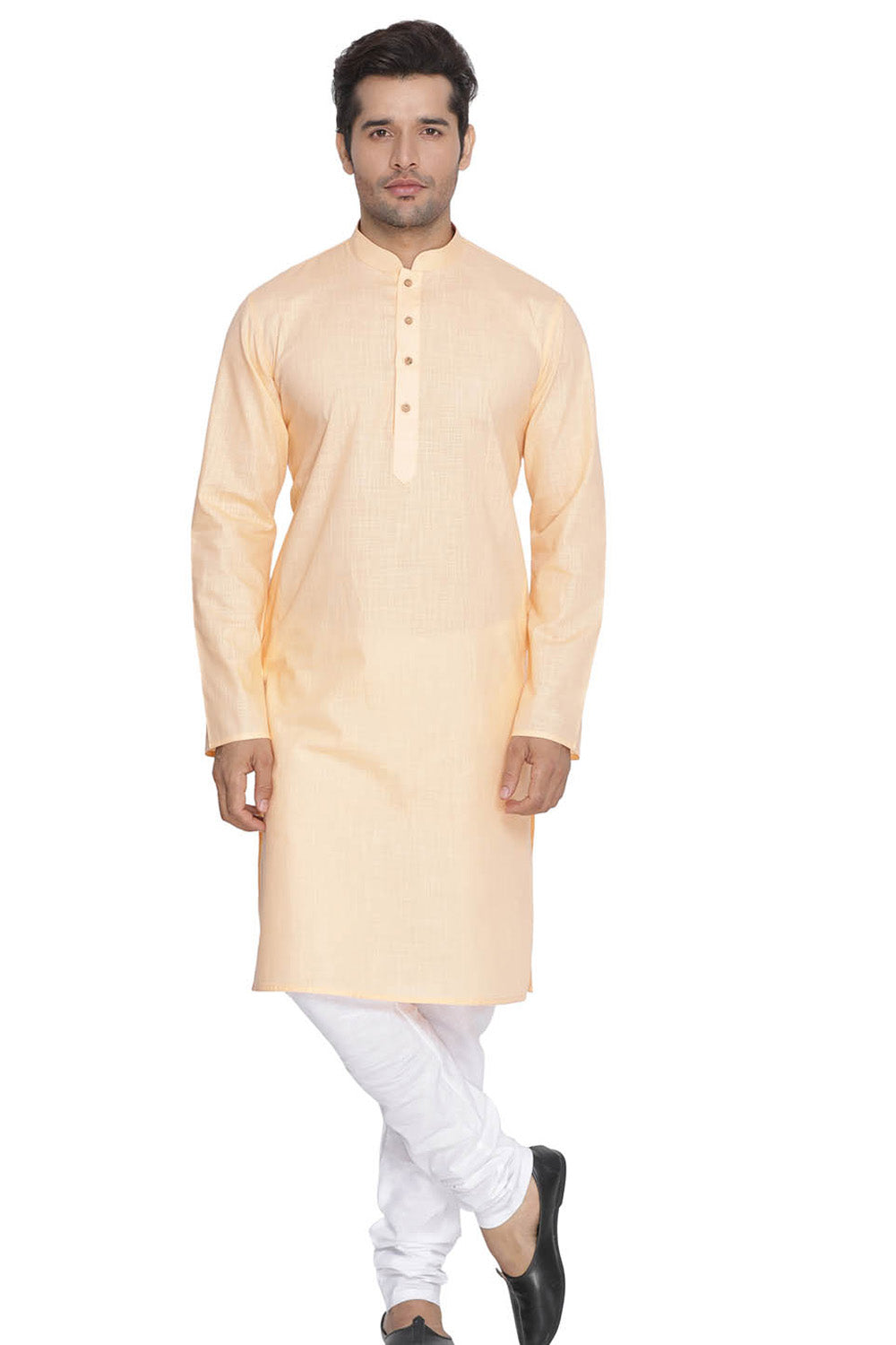 Men's Blended Cotton Kurta Set In Peach