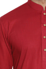 Men's Blended Cotton Kurta Set In Maroon