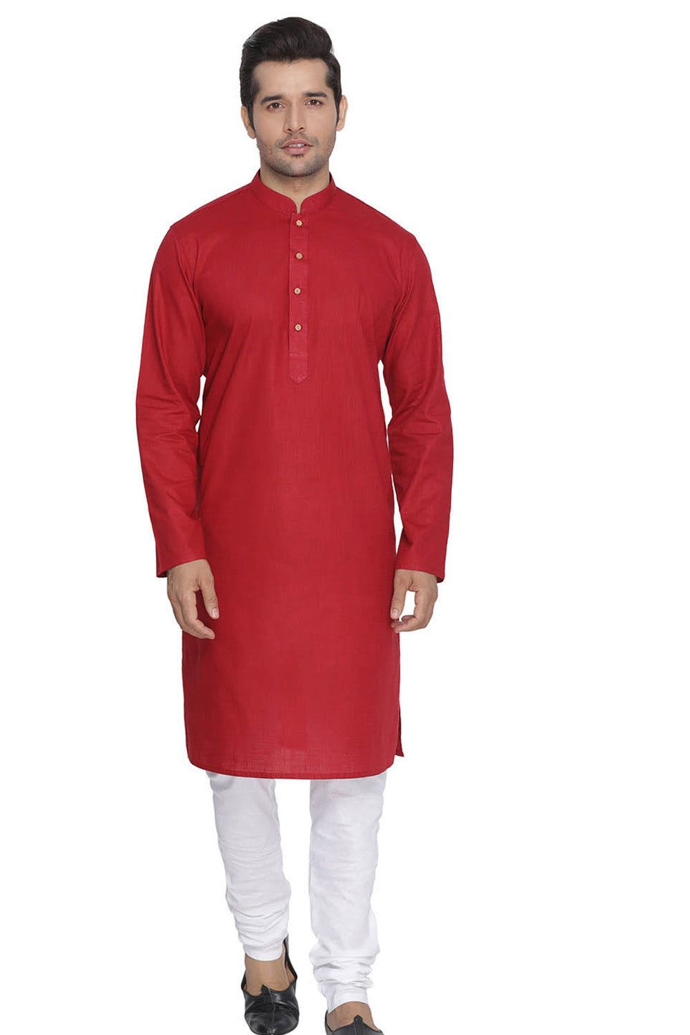 Men's Blended Cotton Kurta Set In Maroon