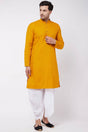 Buy Men's blended Cotton Solid Kurta Set in Mustard