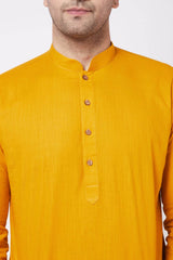 Buy Men's blended Cotton Solid Kurta Set in Mustard - Side