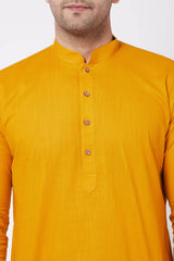 Buy Men's Cotton Solid Kurta Set in Mustard - Side