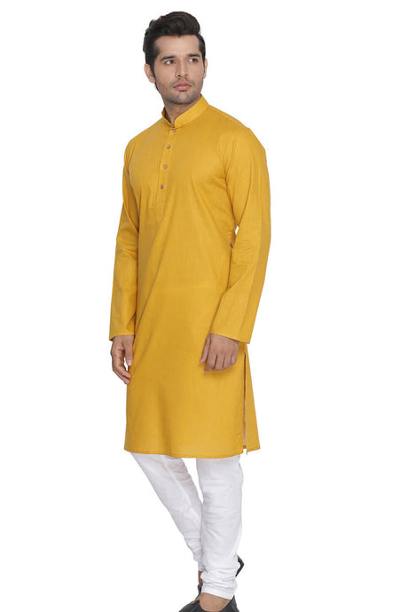 Men's Blended Cotton Kurta Set in Yellow