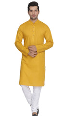 Men's Blended Cotton Kurta Set In Yellow