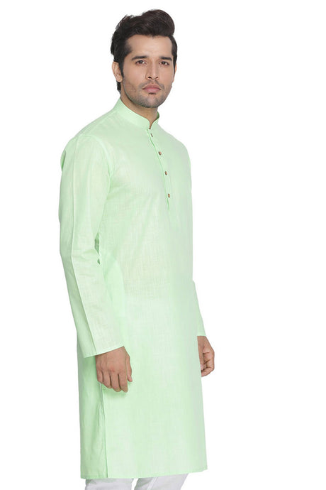 Men's Blended Cotton Kurta In Green