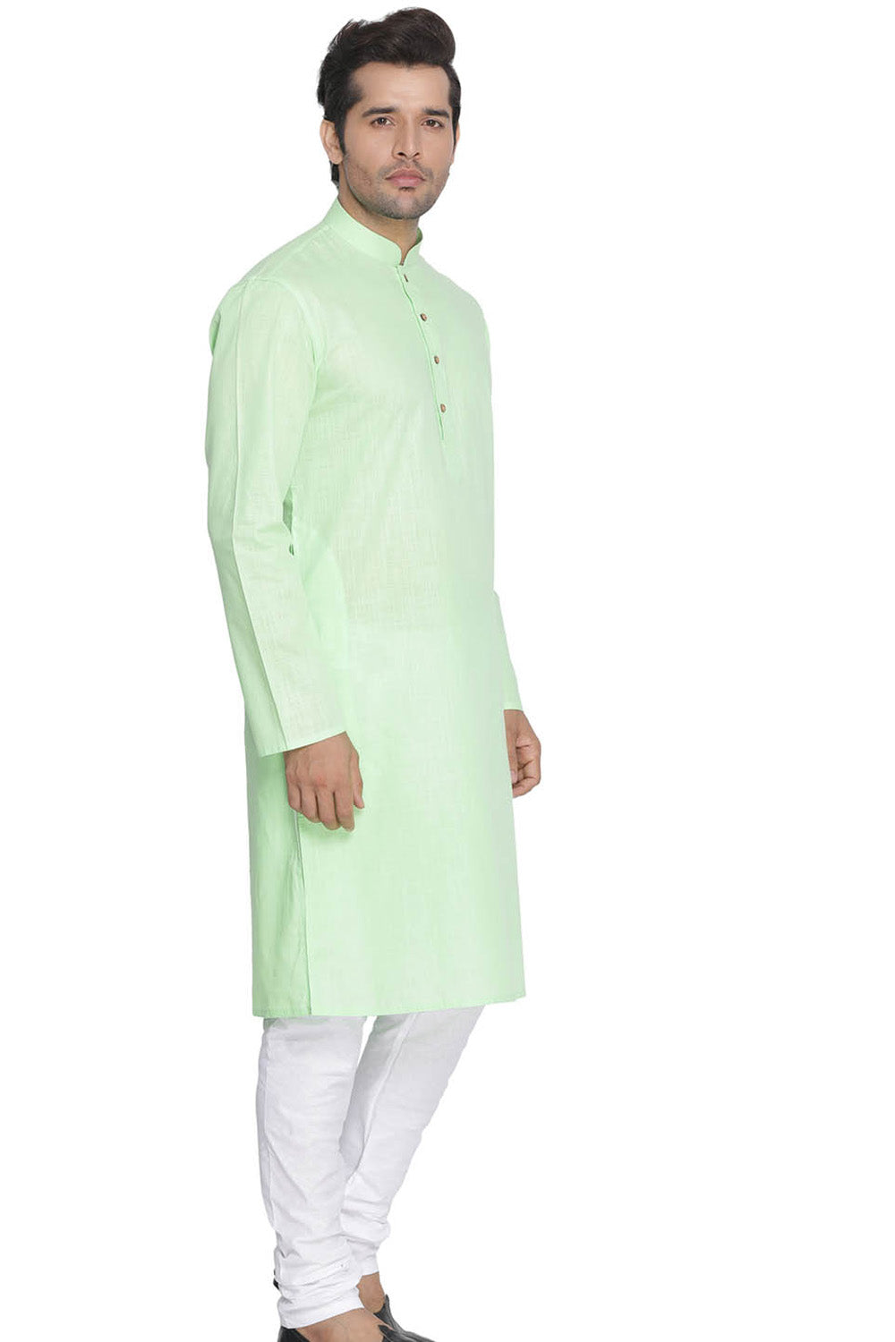 Men's Blended Cotton Kurta Set In Green