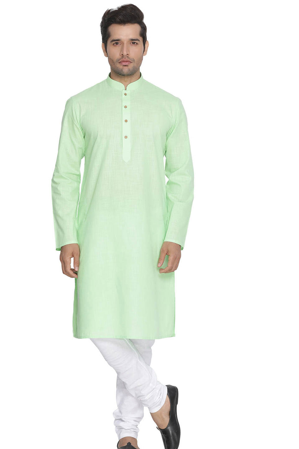 Men's Blended Cotton Kurta Set In Green