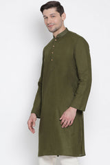 Men's Blended Cotton Kurta In Green