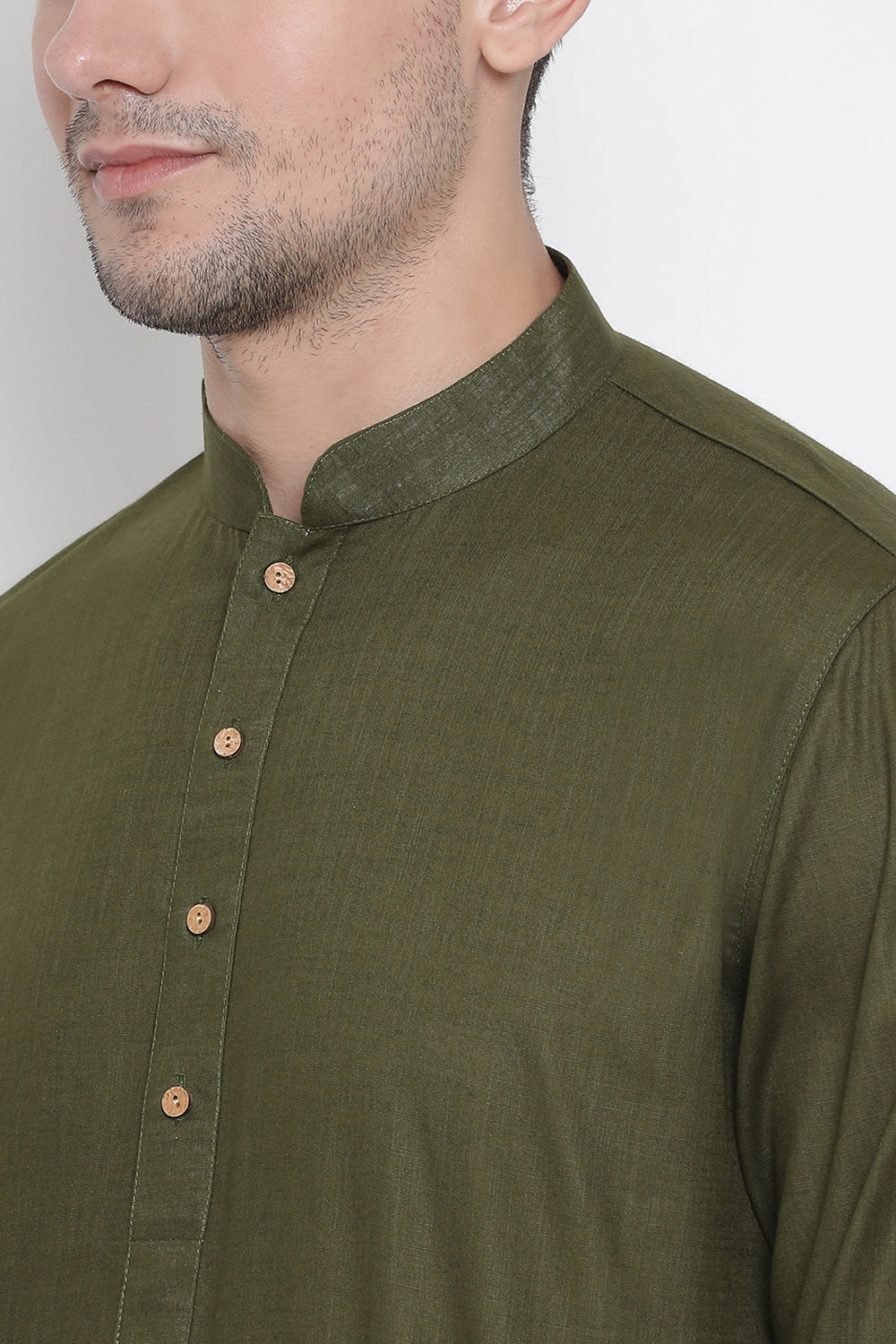 Men's Blended Cotton Kurta In Green