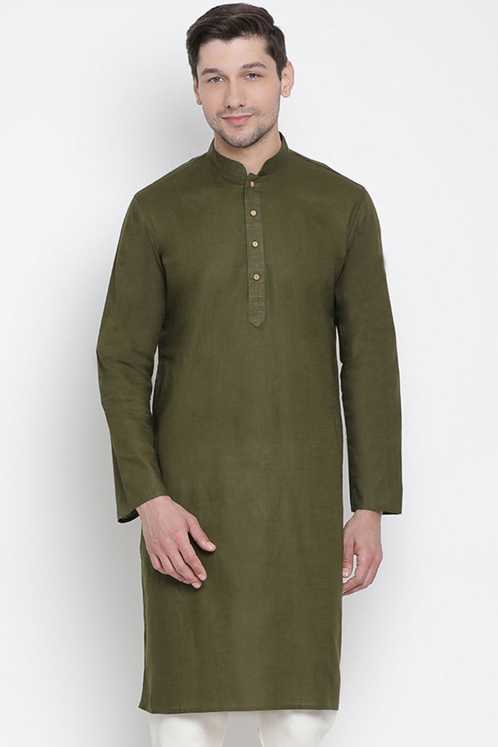 Men's Blended Cotton Kurta In Green