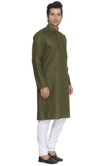 Men's Blended Cotton Kurta Set In Green