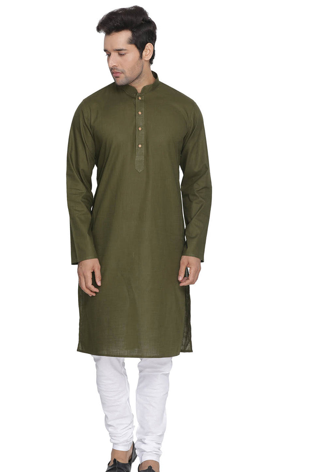 Men's Blended Cotton Kurta Set In Green