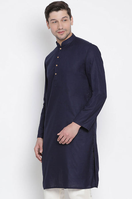 Men's Blended Cotton Kurta In Blue