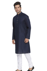 Men's Blended Cotton Kurta Set In Blue