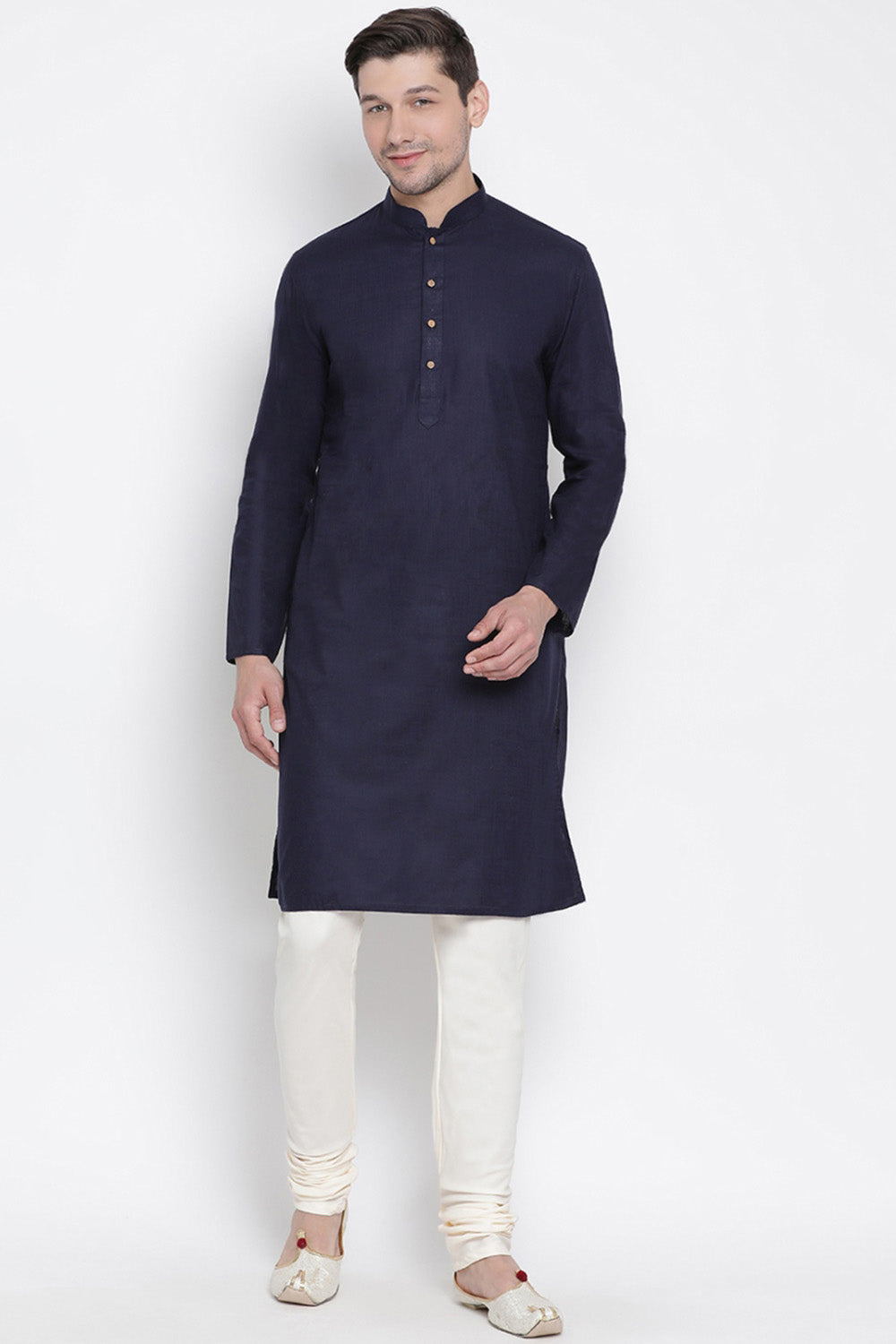 Men's Cotton Kurta Pajama Set In Navy Blue