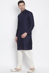 Men's Cotton Kurta Pajama Set In Navy Blue