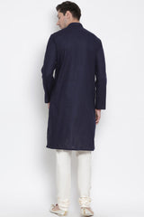 Men's Cotton Kurta Pajama Set In Navy Blue