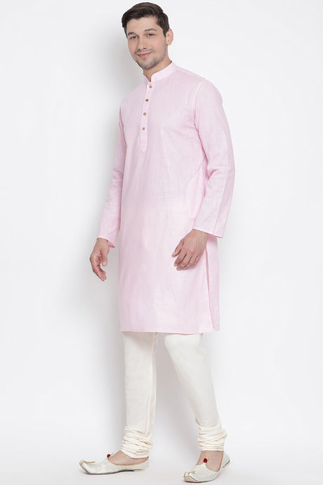 Men's Blended Cotton Kurta Set in Pink