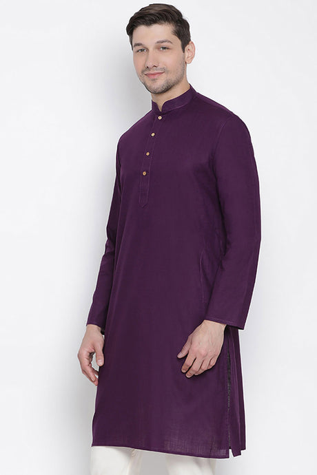 Men's Blended Cotton Kurta in Purple