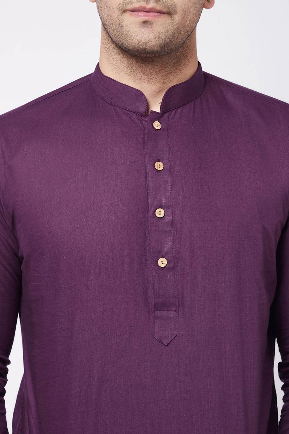 Buy Men's blended Cotton Solid Kurta Set in Purple - Side