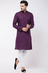 Buy Men's Cotton Solid Kurta Set in Dark Purple