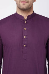 Buy Men's Cotton Solid Kurta Set in Dark Purple - Side