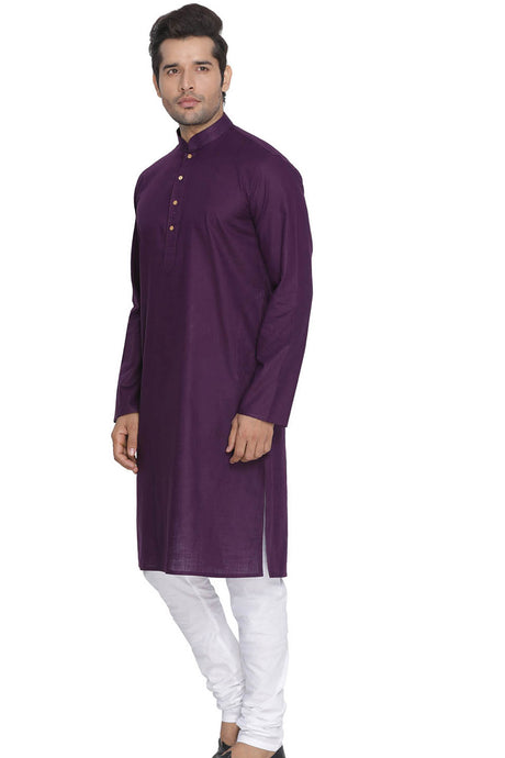 Men's Blended Cotton Kurta Set in Purple