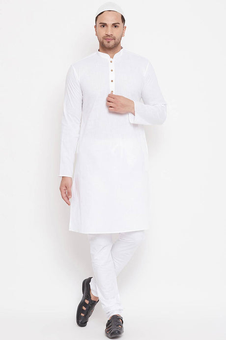 Buy Men's Cotton Solid Kurta Set in White