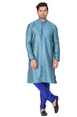 Men's Cotton Art Silk Woven Kurta And Pajama Set In Light Blue