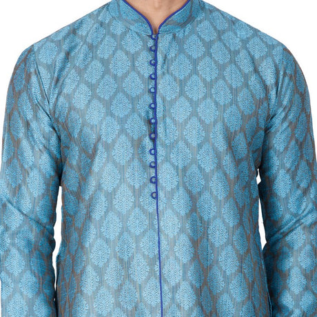 Men's Cotton Art Silk Woven Kurta And Pajama Set In Light Blue