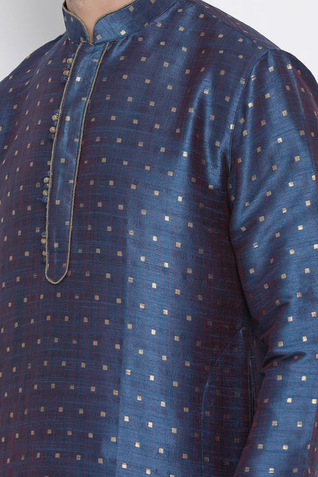 Men's Cotton Art Silk Kurta In Blue