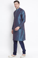 Men's Cotton Art Silk Kurta Set In Blue