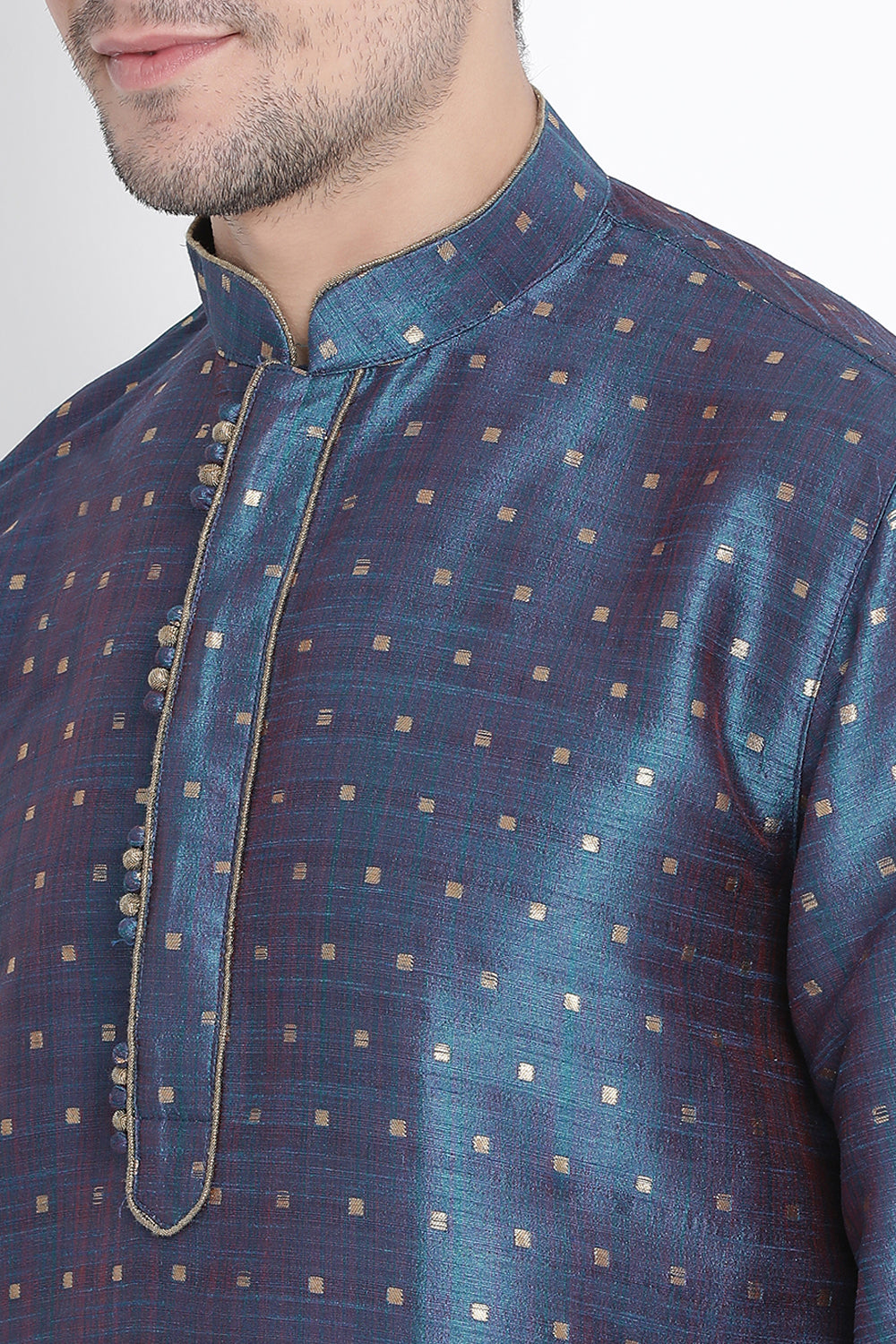 Men's Cotton Art Silk Kurta Set In Blue