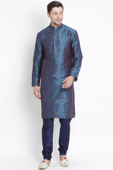 Men's Cotton Art Silk Kurta Set In Blue