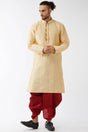 Buy Men's Blended Silk Woven Kurta Set in Beige