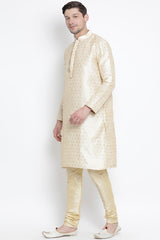 Men's Cotton Art Silk Kurta Set In Gold