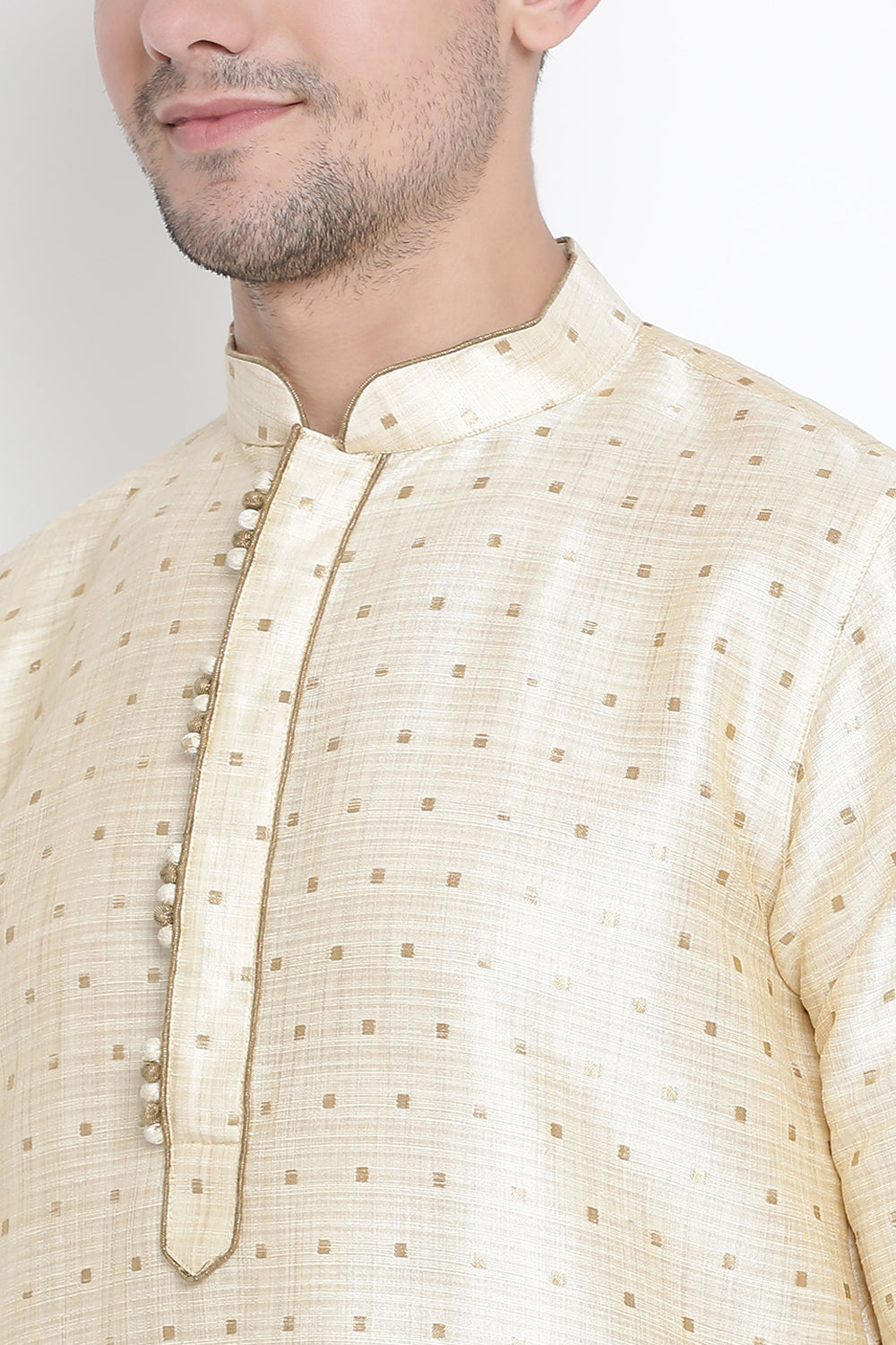 Men's Cotton Art Silk Kurta Set In Gold