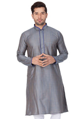 Men's Cotton Art Silk Solid Kurta In Grey