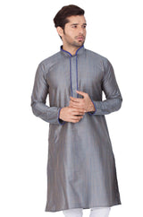 Men's Cotton Art Silk Solid Kurta In Grey