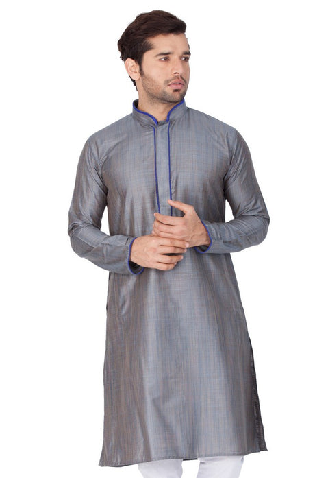 Men's Cotton Art Silk Solid Kurta In Grey