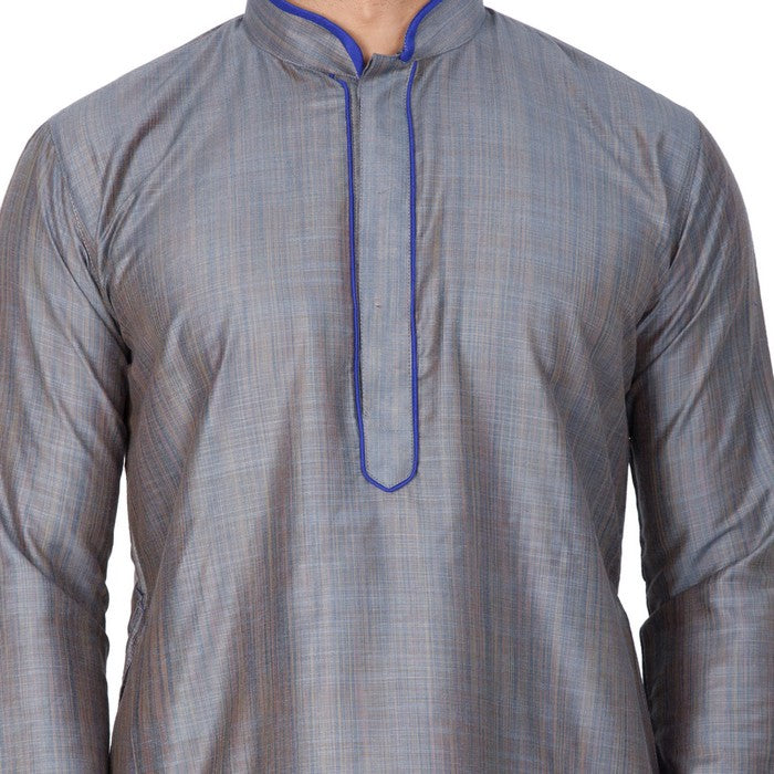 Men's Cotton Art Silk Solid Kurta In Grey