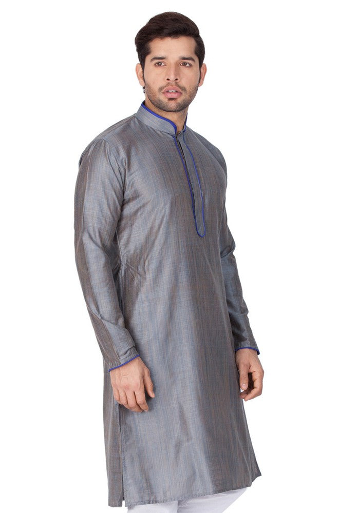 Men's Cotton Art Silk Solid Kurta In Grey