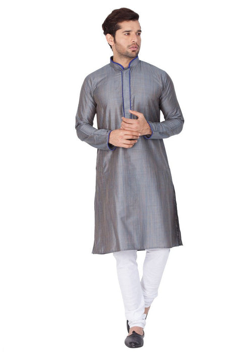 Men's Cotton Art Silk Solid Kurta and Pyjama Set in Grey