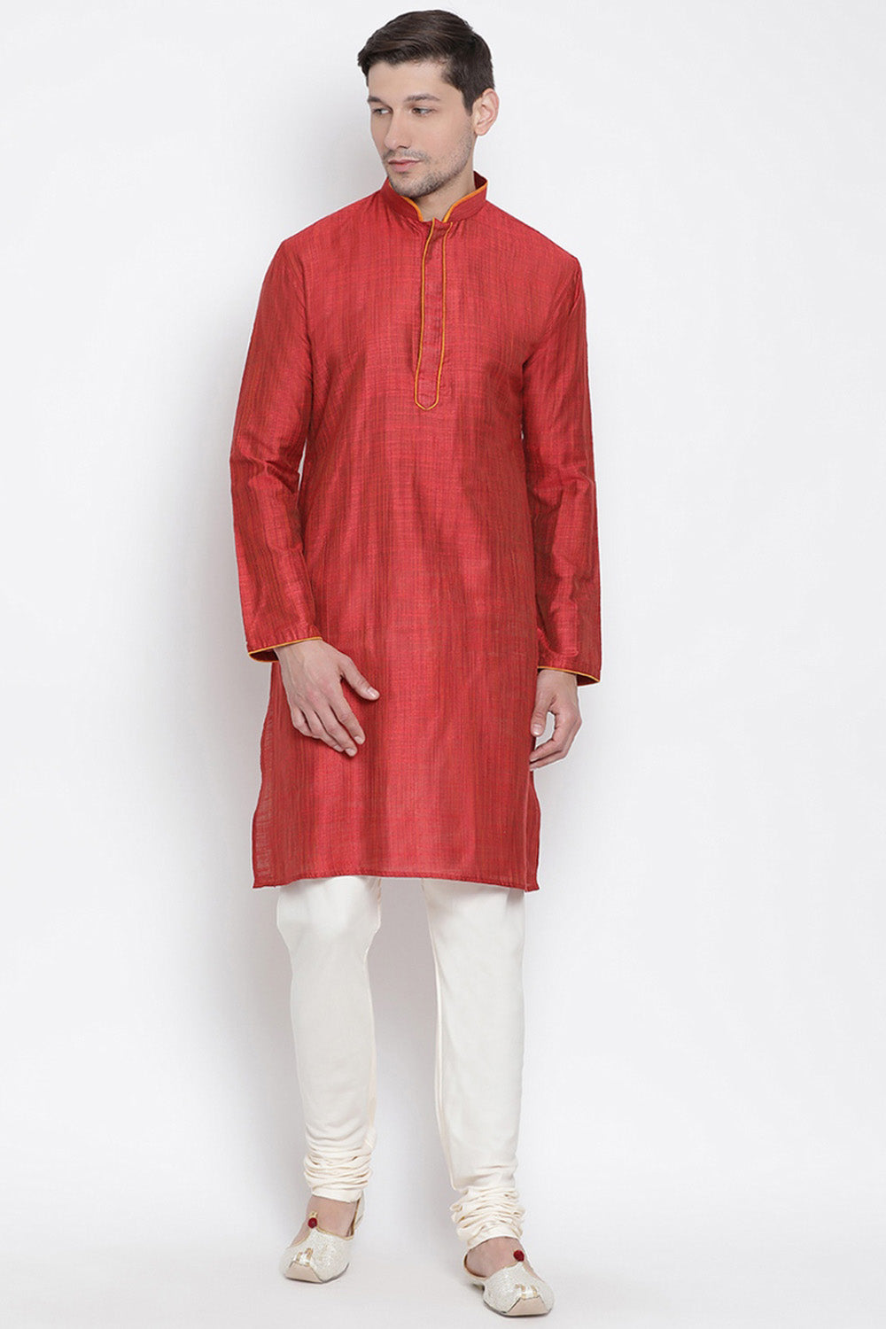 Men's Cotton Kurta Pajama Set In Maroon