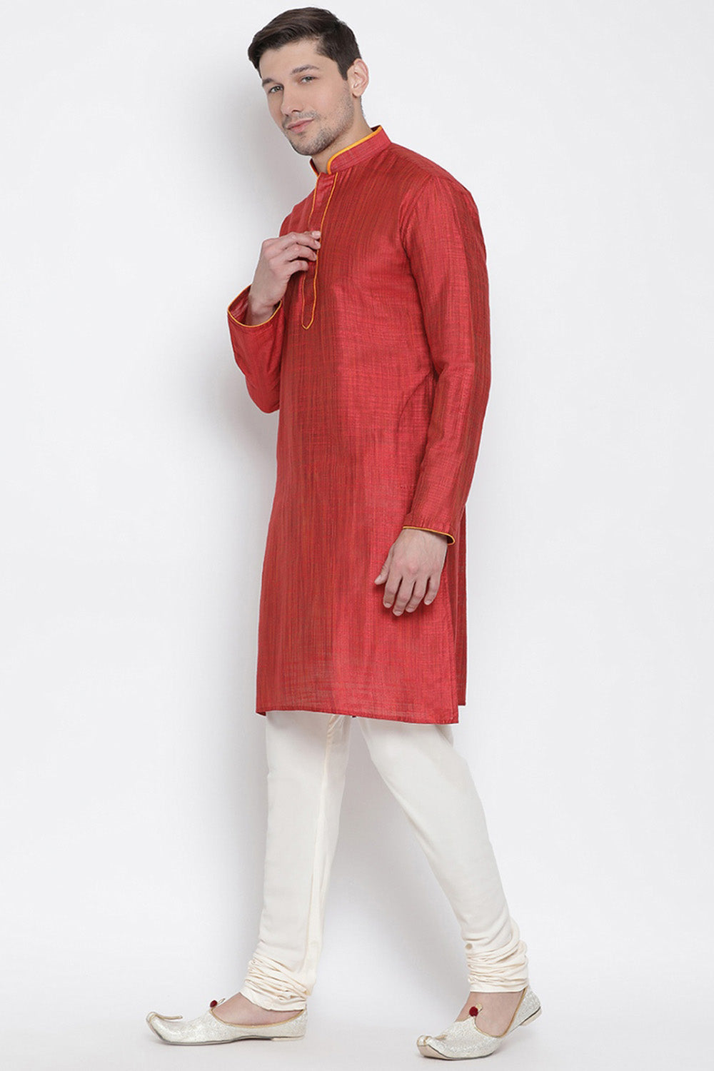 Men's Cotton Kurta Pajama Set In Maroon