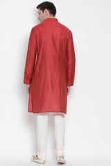 Men's Cotton Kurta Pajama Set In Maroon