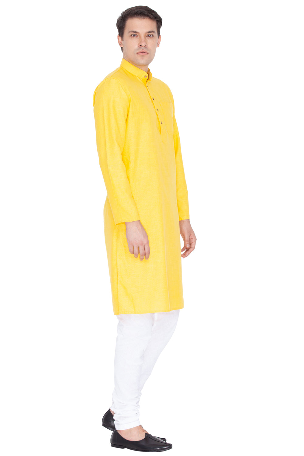 Men's Linen Kurta Set In Yellow