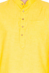 Men's Linen Kurta Set In Yellow