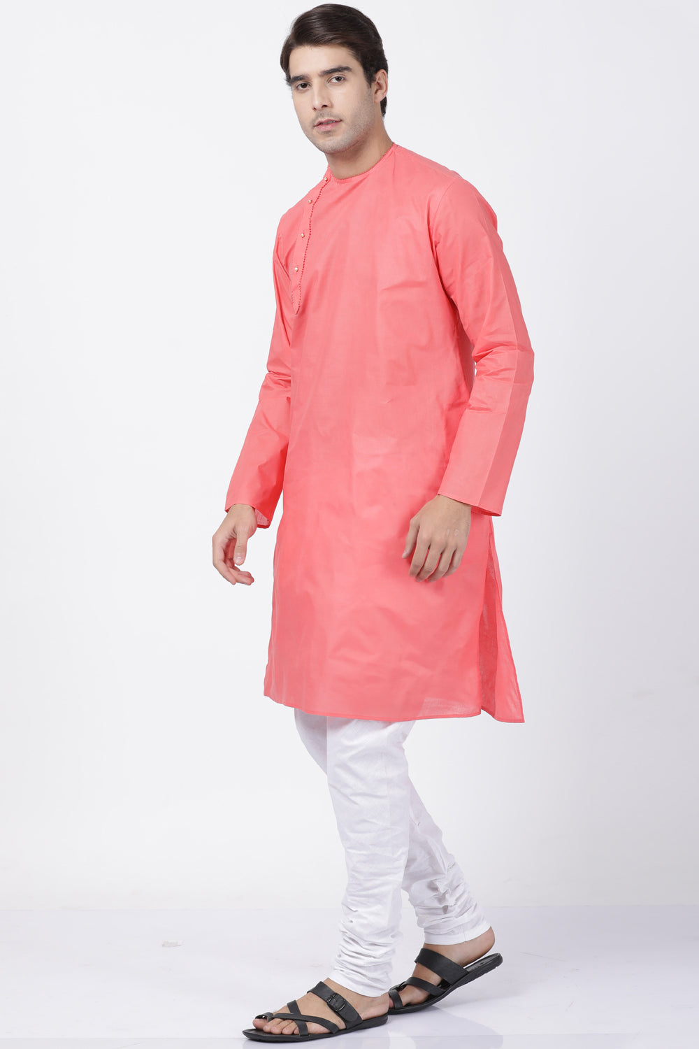 Men's Blended Cotton Kurta Set In Pink